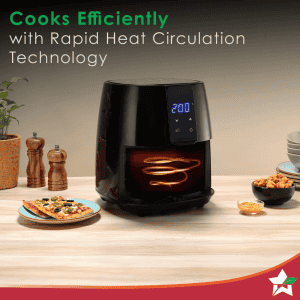 Wonderchef Prato Digital Air Fryer | 3.8 L | Non-stick Basket | 1450 Wattage | Black