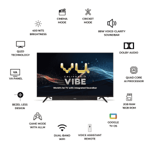 Vu Vibe Series QLED Google TV | 126 cm (50 inch) | Black | 50VIBE24