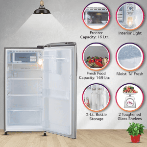LG Direct Cool Single Door Refrigerator | 185 L | 3 Star | Shiny Steel | GL-B201APZD