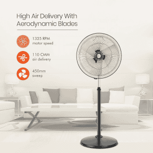 Orient Electric Tornado II Pedestal Fan | 450 mm | 3 Blade | Black
