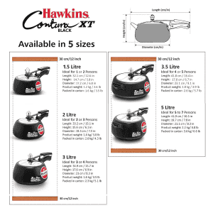 Hawkins Contura Black XT Pressure Cooker | 2 L | Hard Anodised Inner Lid Cooker | Black | CXT20