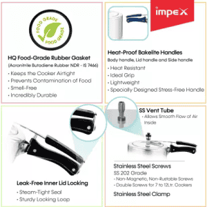 Impex Instar IB5 Inner Lid Induction Bottom Pressure Cooker | Aluminium | 5 L | Silver