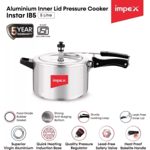 Impex Instar IB5 Inner Lid Induction Bottom Pressure Cooker | Aluminium | 5 L | Silver