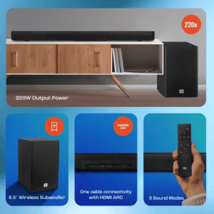 JBL Cinema SB180 Bluetooth Soundbar | 220 W | Wireless Subwoofer | Extra Deep Bass with Remote | Black | JBLSB180BLKIN