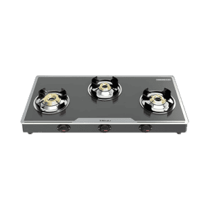 Bajaj 3BJGP7 Glass Top Gas Stove | Wind Shield Pan Support | 3 Burner | Black