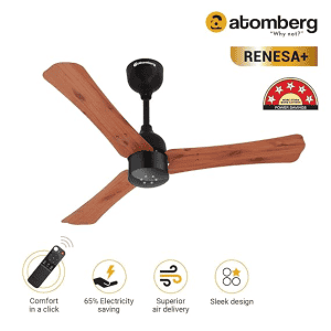 atomberg Renesa+ BLDC Ceiling Fan | 900 mm | Remote Control & LED Indicators | Golden Oakwood