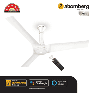 Atomberg Aris Ceiling Fan | 1200mm | 3 Blade with Remote Control | Marble White | FG0358