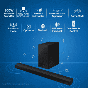Samsung Dolby Audio Soundbar | 300W | 2.1ch | DTS VirtualX | Surround Sound Expansion | Black | HW-C450/XL