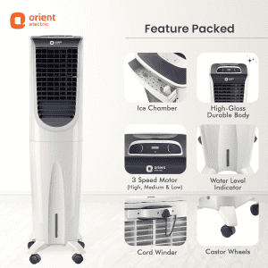 Orient Ultimo Tower Air Cooler with Remote | Honeycomb Pads |  55L | White | CT5502HR
