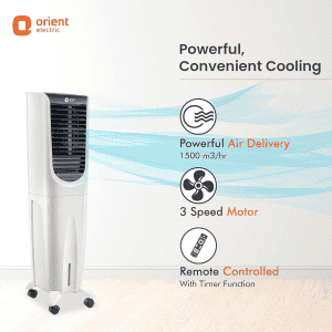 Orient Ultimo Tower Air Cooler with Remote | Honeycomb Pads |  55L | White | CT5502HR