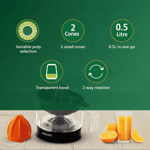 Philips Citrus Press Juicer | 25 W | Transparent & Black