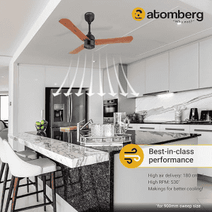 atomberg Renesa+ BLDC Ceiling Fan | 900 mm | Remote Control & LED Indicators | Golden Oakwood
