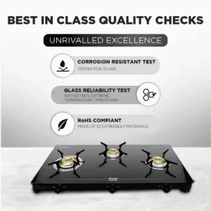 Preethi Luxe pro Gas Stove | 3 Burner | Stainless Steel | Black