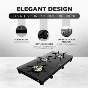 Preethi Luxe pro Gas Stove | 3 Burner | Stainless Steel | Black