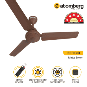 Atomberg Efficio Ceiling Fan | 1200 mm | 5 Star | BLDC Ceiling Fan with Remote Control | 3 Blade | Brown
