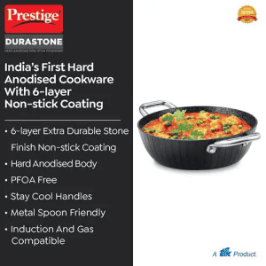 Prestige Durastone Hard Anodised 6 Layer Non Stick Kadai with Glass Lid | Black