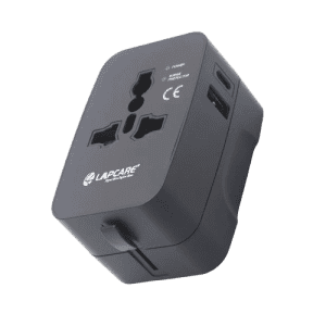 Lapcare Global Trotter 2Pin Travel Adaptor Plug | USB & Type-C Ports | Black | LIA-003