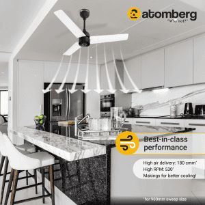 Atomberg Renesa Ceiling Fan |  900 mm | White & Black | FG0225