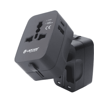 Lapcare Global Trotter 2Pin Travel Adaptor Plug | USB & Type-C Ports | Black | LIA-003