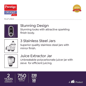 Prestige Delight Pro 6 Jar Mixer Grinder | 750 Watts | 6 Super Efficient Blades | 42532