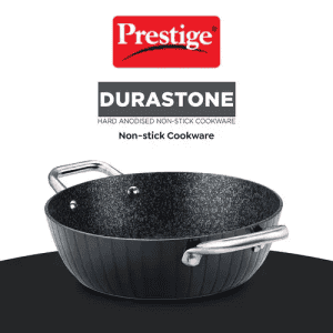 Prestige Durastone Hard Anodised 6 Layer Non Stick Kadai with Glass Lid | Black