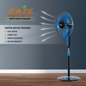 Usha Maxx Air Pedestal Fan | 400MM | with Remote | Blue Black