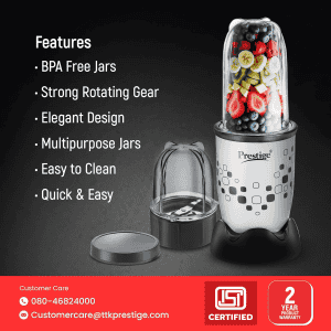 Prestige NutriMix 2.0 Mixer Grinder | 350W | 2 Multipurpose Jars | Black & Grey
