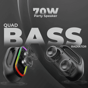 iGear Grape Portable Wireless Speaker with Wireless Rechargeable Mic | 70W | TWS Mode | Black