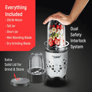 Prestige NutriMix 2.0 Mixer Grinder | 350W | 2 Multipurpose Jars | Black & Grey