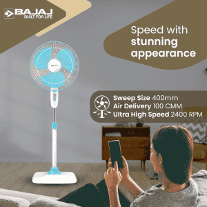 Bajaj Rapido Pedestal Fan | 400 mm | Pearl Blue | 251274