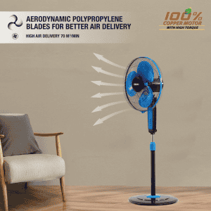 Usha Maxx Air Pedestal Fan | 400MM | with Remote | Blue Black
