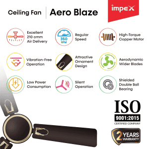 Impex Aero Blaze 3 Blade Ceiling Fan | 1200 mm | Brown