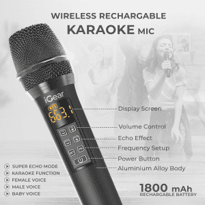 iGear Grape Portable Wireless Speaker with Wireless Rechargeable Mic | 70W | TWS Mode | Black