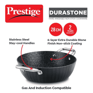 Prestige Durastone Hard Anodised 6 Layer Non Stick Kadai with Glass Lid | Black