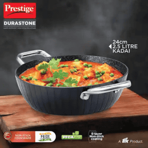 Prestige Durastone Hard Anodised 6 Layer Non Stick Kadai with Glass Lid | Black