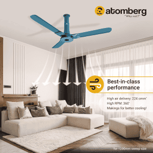 Atomberg Studio+ BLDC Ceiling Fan | 1200 mm | Aegean Blue | FG0235