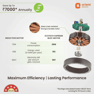 Orient Electric EcoTech Supreme Ceiling Fan | 5 Star | 1200 mm | BLDC Motor | 3 Blade | White