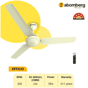 Atomberg Efficio Ceiling Fan | 1200 mm | 5 Star | BLDC Ceiling Fan with Remote Control | 3 Blade | Ivory
