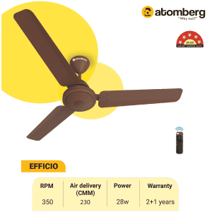 Atomberg Efficio Ceiling Fan | 1200 mm | 5 Star | BLDC Ceiling Fan with Remote Control | 3 Blade | Brown