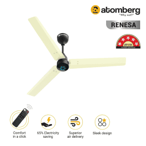 Atomberg Renesa Ceiling Fan | 1200 mm | 3 Blade | BLDC Ceiling Fan with Remote Control & LED Indicators | Ivory & Black