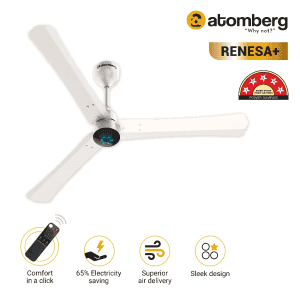Atomberg Renesa + Ceiling Fan | 1200 mm | BLDC Ceiling Fan with Remote Control & LED Indicators | Pearl White