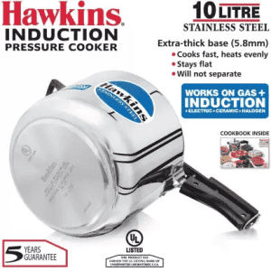 Hawkins Inner Lid Induction Bottom Pressure Cooker | 10 L | Stainless Steel | HSS10