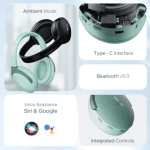 boAt Rockerz 551 ANC Wireless Headphone | Hybrid ANC | 100 HRS Playback | 40mm Drivers  | Sage Green