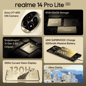 realme 14 Pro Lite 5G | 8 GB | 256 GB | Glass Gold