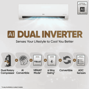 LG 6 in 1 Convertible Dual Inverter Split AC | 2 Ton | 3 Star | Copper Condenser | USNQ24ENX.ANLG