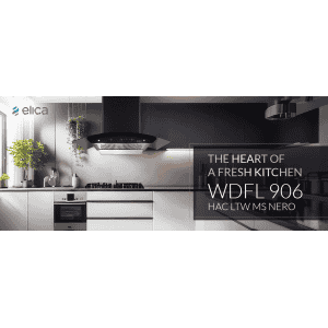 Elica WDFL 906 HAC LTW MS NERO Chimney | 1350 CMH | 90 cm | Auto Clean Curved Glass | Black