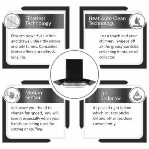 Elica WDFL 906 HAC LTW MS NERO Chimney | 1350 CMH | 90 cm | Auto Clean Curved Glass | Black