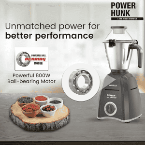 Havells Power Hunk Mixer Grinder | 800 watt | 4 Jars | Grey