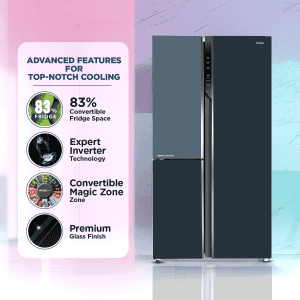 Haier Side by Side Refrigerator | 598L |  3-Star |  Expert Inverter | Grey Onyx Glass | HRT-683GOG-P