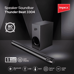 Impex Thunder Beat 3304 Soundbar with Subwoofer | 80W | Bluetooth 5.3 | Multiple Inputs | Black